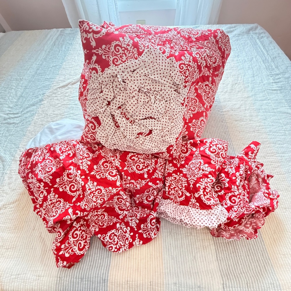 Beddy's BedEase Twin Zipper Bedding plus 2 Shams, Dust Ruffle Day Red White
